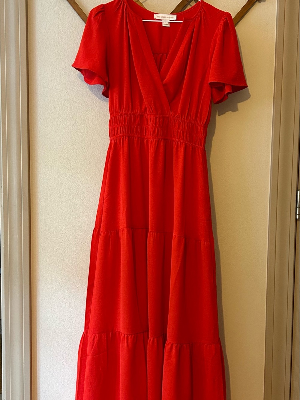 Monteau Red Tiered V-Neck Maxi Dress